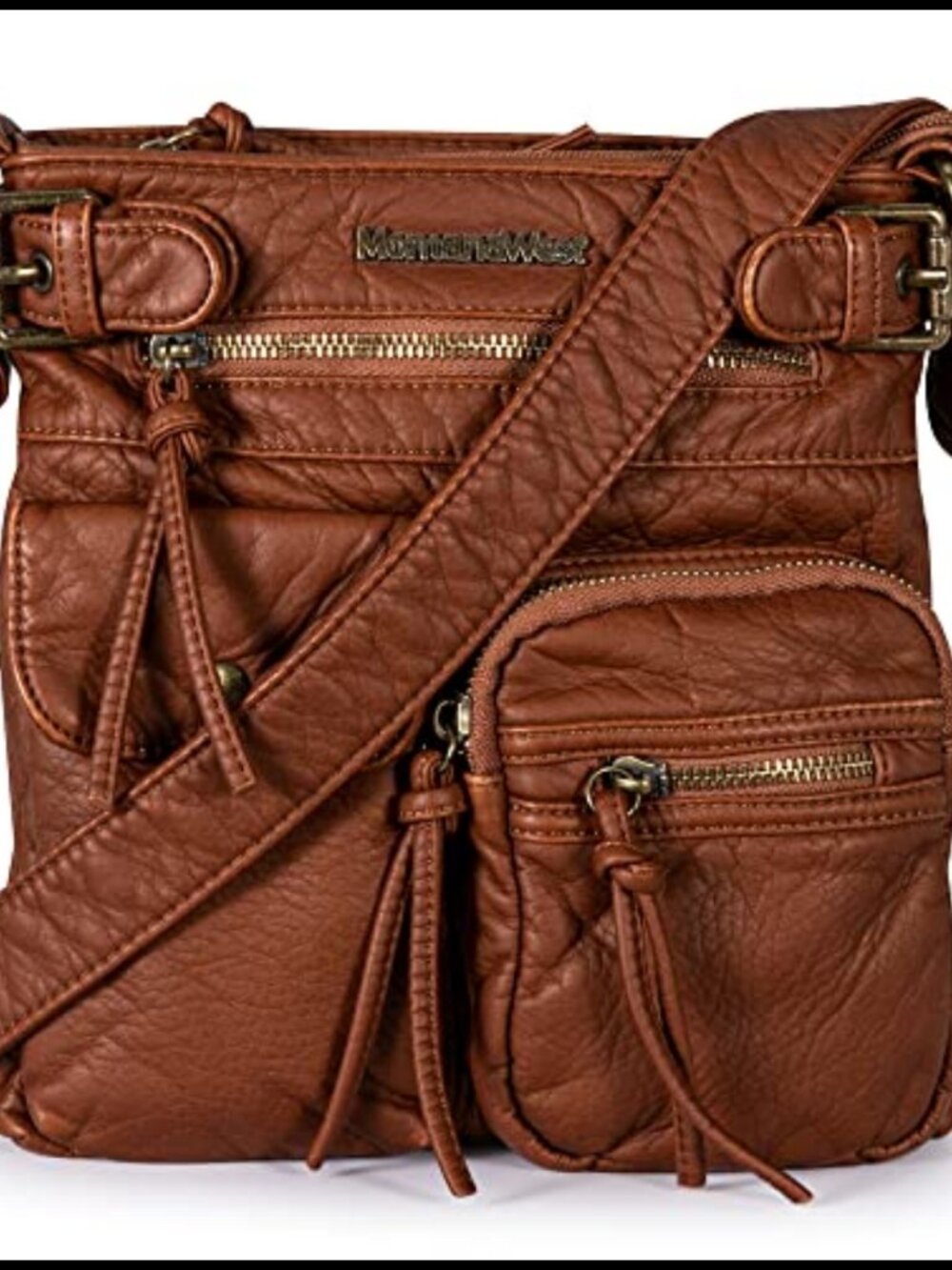 Washed PU Leather Crossbody Bag Multi Pocket Adjustable Strap